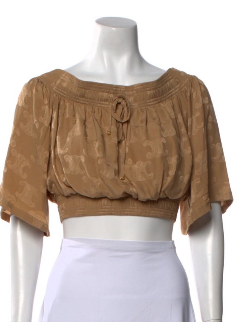 Celine Tan Cropped 100% silk Triomphe Top